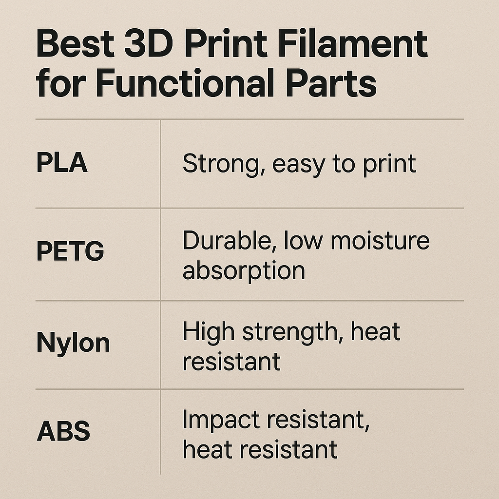 best 3d print filament for funcitional parts